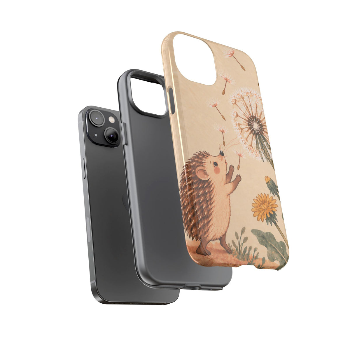 Whimsical Cream Hedgehog and Dandelion Phone Case - White Phone Case