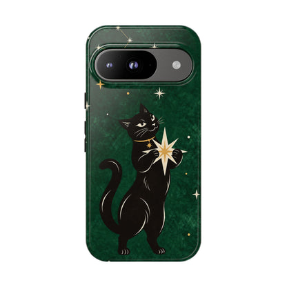 Forest Green Celestial Black Cat Phone Case - Green Phone Case - Google Pixel 9 / Glossy