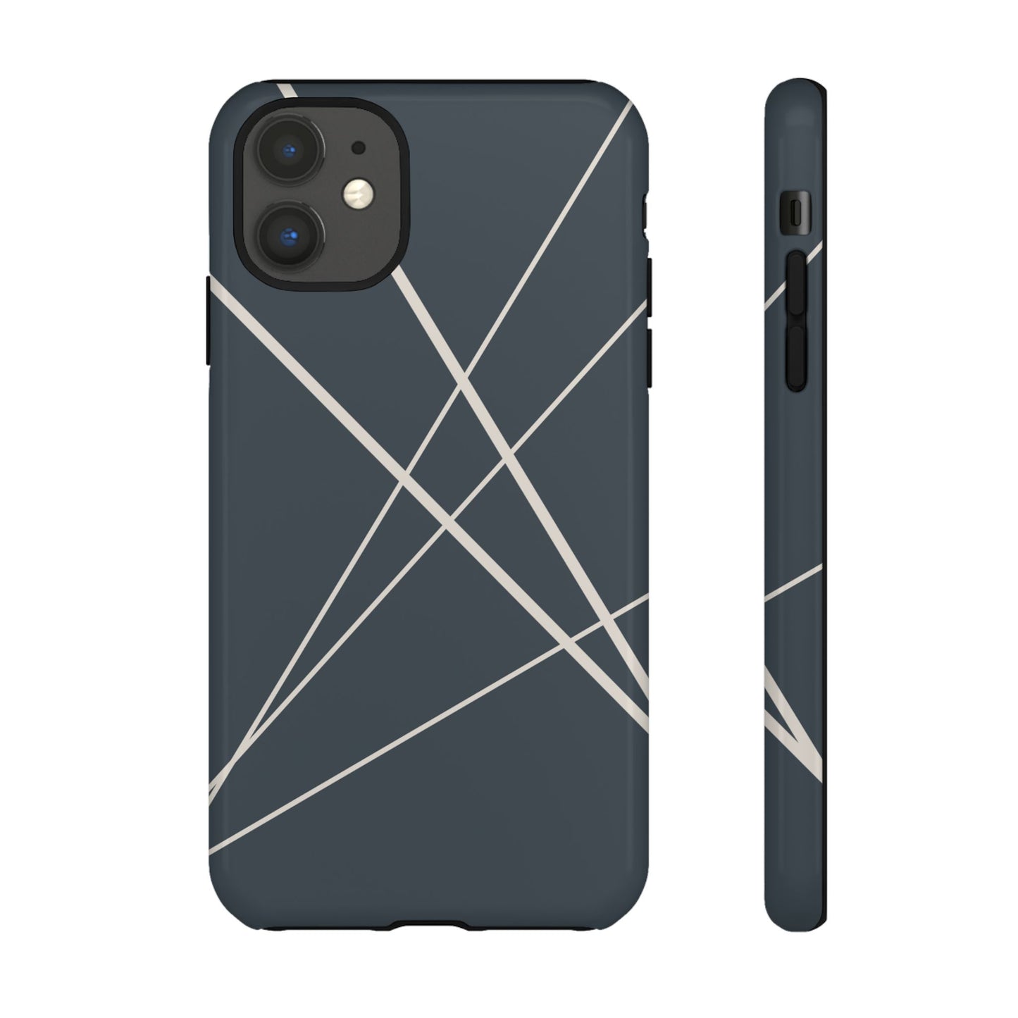 iPhone 11 / Glossy Phone Case - Abstract Blue with Beige Lines Phone Case