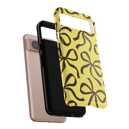 Bold Butter Yellow and Chocolate Brown Bow Pattern Phone Case