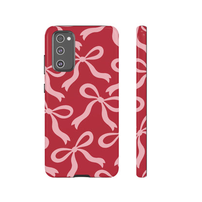 Bold Raspberry Red and Blush Pink Bow Pattern Phone Case - Red Phone Case - Samsung Galaxy S20 FE / Glossy