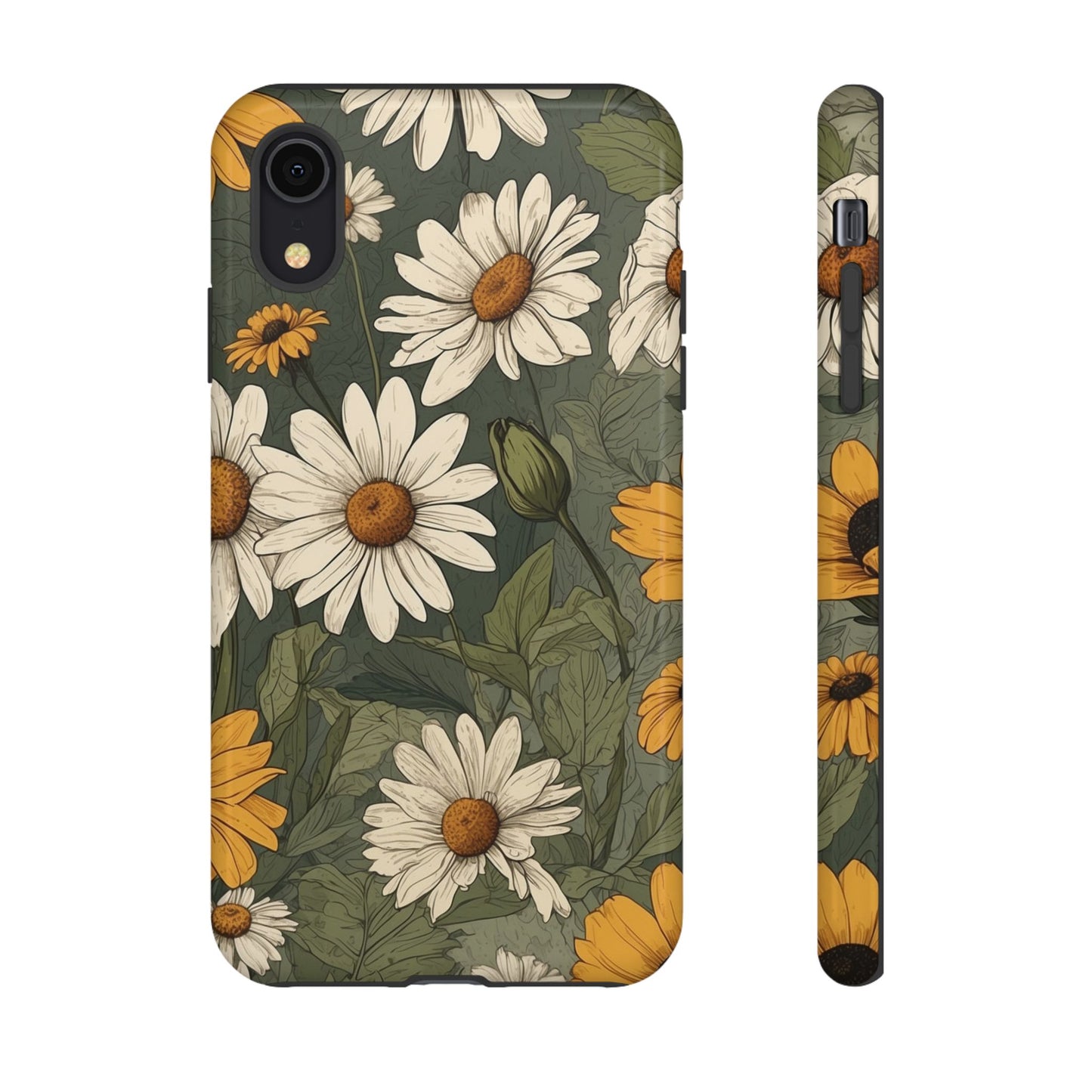 iPhone XR / Glossy Phone Case - Boho Chic Daisies Floral Pattern ’White & Yellow’ Phone Case