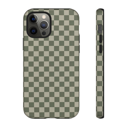 iPhone 12 Pro / Glossy Phone Case - ’Bold Olive Green Checkered Pattern’ Phone Case