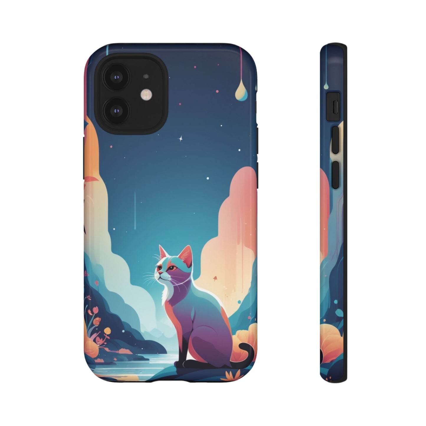 iPhone 12 Mini / Glossy Phone Case - Stylised Cat Design Phone Case