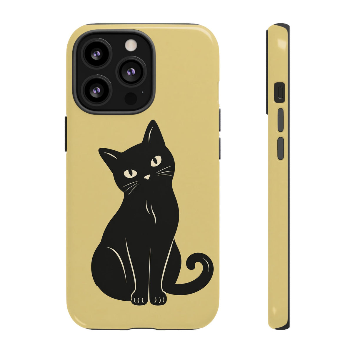 Minimalist Butter Yellow & Black Cat Phone Case