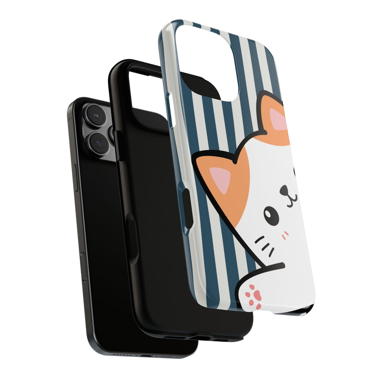 Playful Peakaboo Cat with Blue Stripe Pattern Phone Case - Blue Phone Case