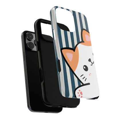 Playful Peakaboo Cat with Blue Stripe Pattern Phone Case - Blue Phone Case