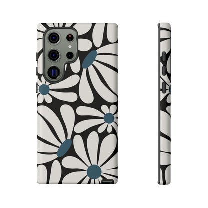 Retro Black Daisy Pattern Phone Case - Black Phone Case - Samsung Galaxy S23 Ultra / Glossy