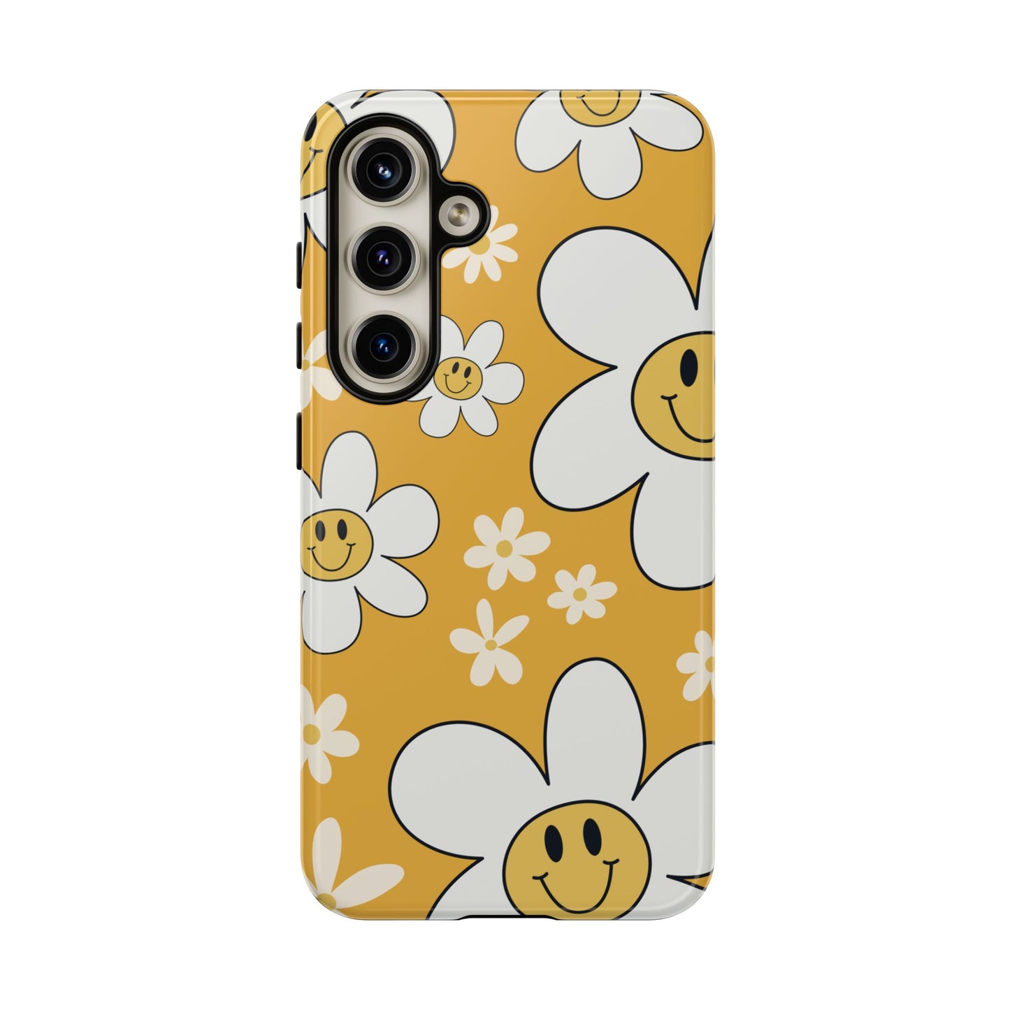 Fun Retro Daisy Pattern with Yellow Background Phone Case - Yellow Phone Case - Samsung Galaxy S24 / Glossy