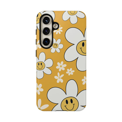 Fun Retro Daisy Pattern with Yellow Background Phone Case - Yellow Phone Case - Samsung Galaxy S24 / Glossy