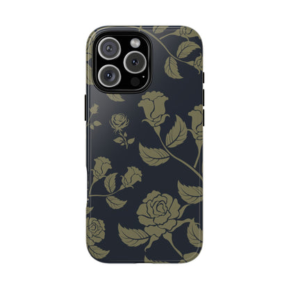 iPhone 16 Pro Max / Glossy Phone Case - ’Blue & Olive Rose Pattern’ Phone Case
