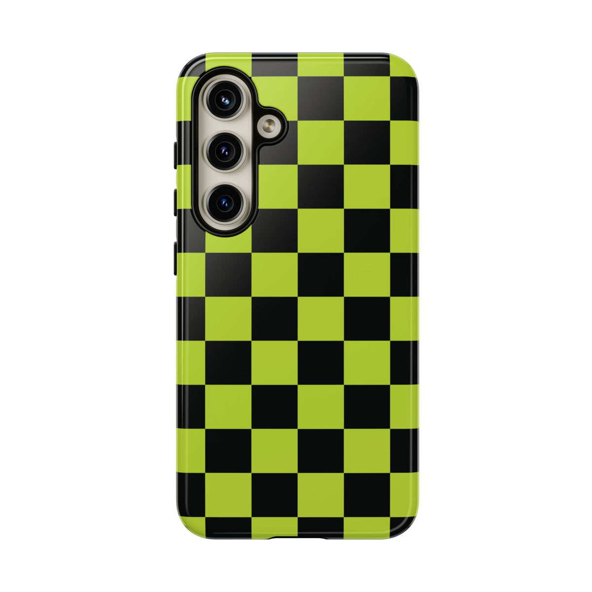 Trendy Neon Lime Green & Black Checked Pattern Phone Case - Green Phone Case - Samsung Galaxy S24 / Glossy