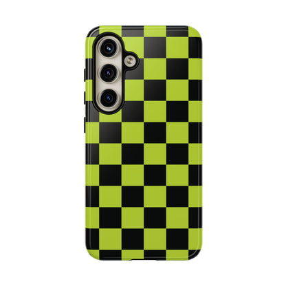 Trendy Neon Lime Green & Black Checked Pattern Phone Case - Green Phone Case - Samsung Galaxy S24 / Glossy