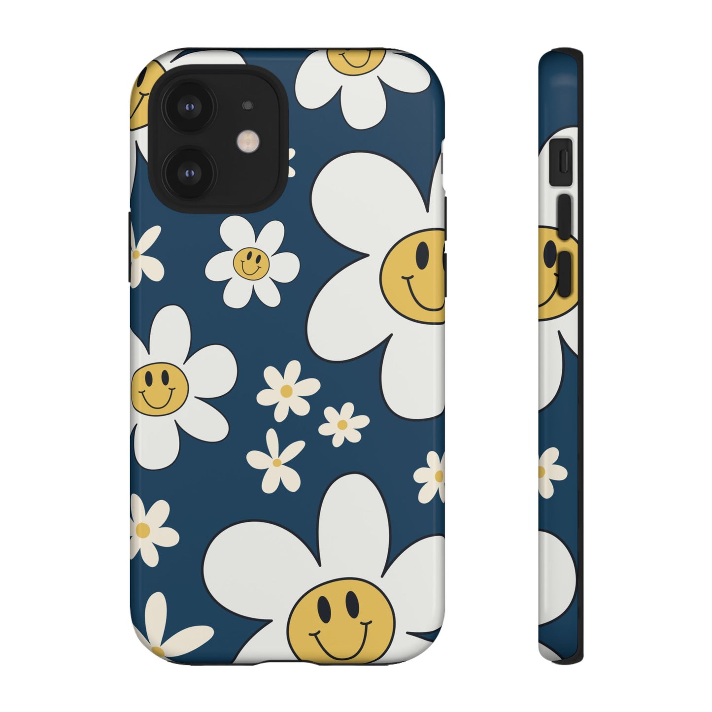 Fun Retro Daisy Pattern with Blue Background Phone Case - Blue Phone Case - iPhone 12 / Glossy
