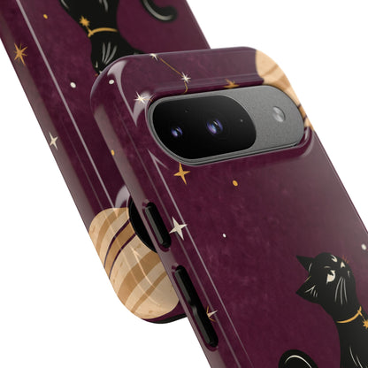 Whimsical Plum Celestial Black Cat Phone Case