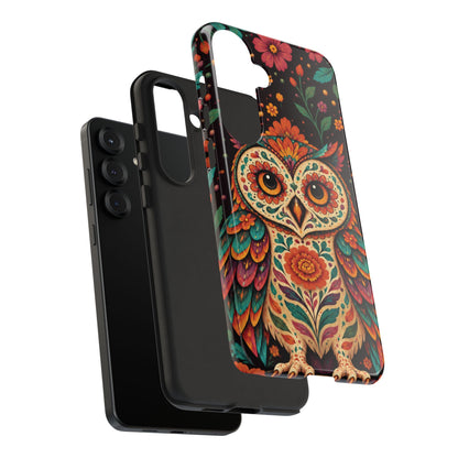 Vibrant Terracotta and Teal Calavera Owl Phone Case - Multicolor Phone Case