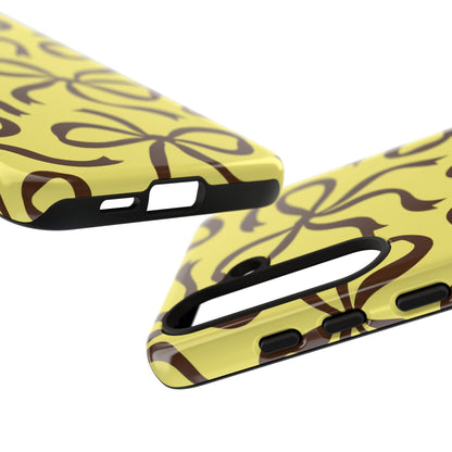 Bold Butter Yellow and Chocolate Brown Bow Pattern Phone Case