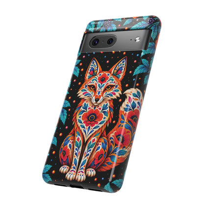 Vibrant Orange and Turquoise Calavera Fox Phone Case - Multicolor Phone Case