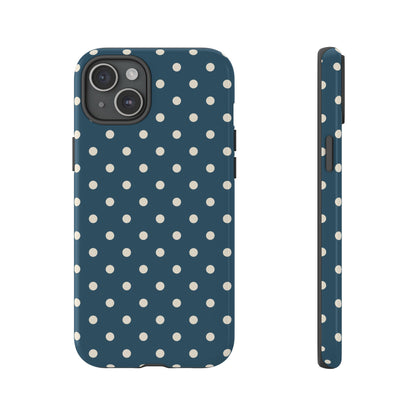 iPhone 15 Plus / Glossy Phone Case - ’Blue & White Dot Pattern’ Phone Case