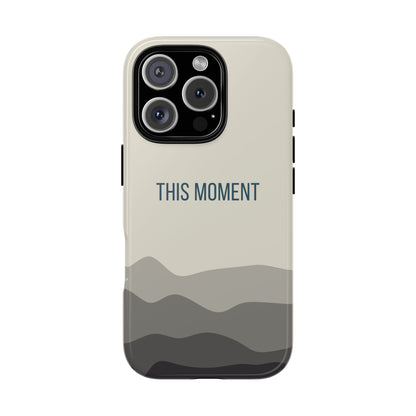 iPhone 16 Pro / Glossy Phone Case - Minimalist Cream Waves ’This Moment’ Statement Phone Case