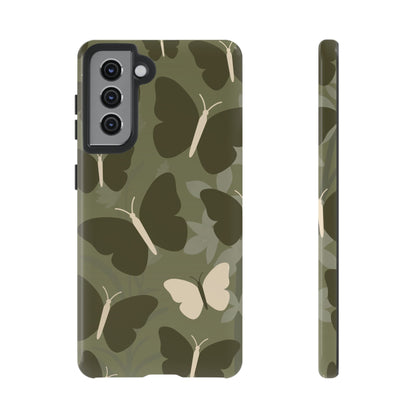 Samsung Galaxy S21 / Glossy Phone Case - Minimalist Olive Green Butterfly Pattern Phone Case