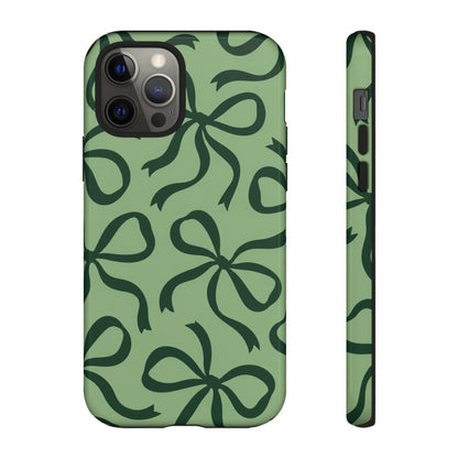 Bold Sage Green and Forest Green Bow Pattern Phone Case