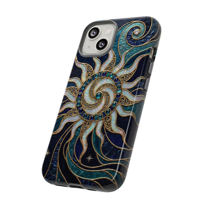 Elegant Teal & Gold Cosmic Sunburst Phone Case