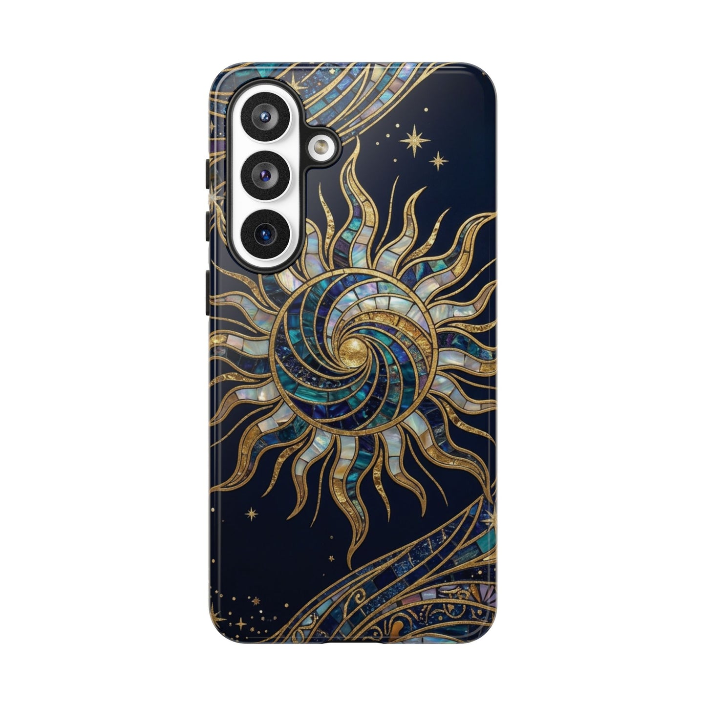 Elegant Navy & Gold Solar Spiral Phone Case