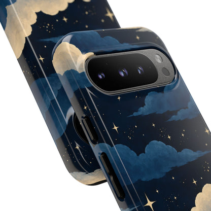 Illustrated Navy Blue Clouds & Stars Phone Case