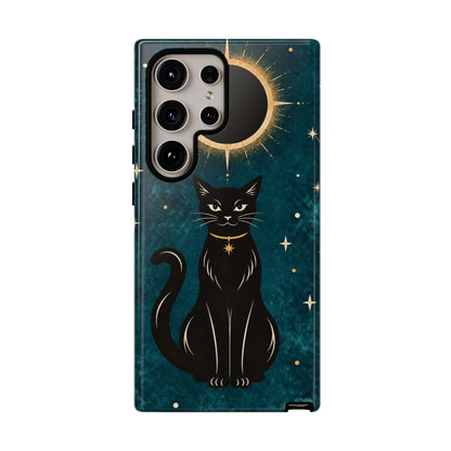 Whimsical Teal Celestial Black Cat Phone Case