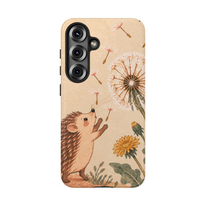Whimsical Cream Hedgehog and Dandelion Phone Case - White Phone Case - Samsung Galaxy S25 / Glossy