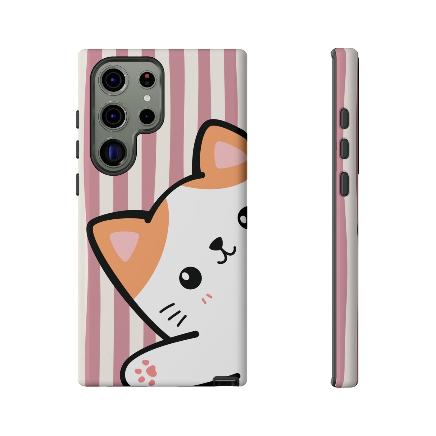 Playful Peakaboo Cat with Pink Stripe Pattern Phone Case - Pink Phone Case - Samsung Galaxy S23 Ultra / Glossy