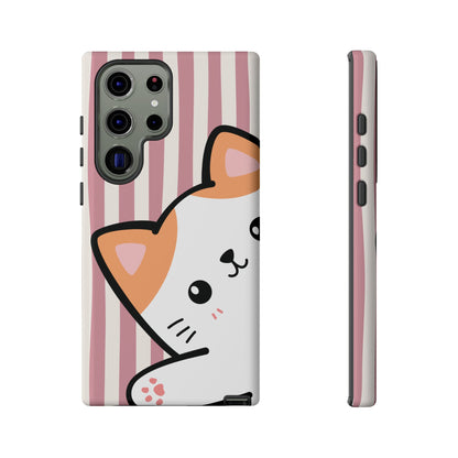 Playful Peakaboo Cat with Pink Stripe Pattern Phone Case - Pink Phone Case - Samsung Galaxy S23 Ultra / Glossy
