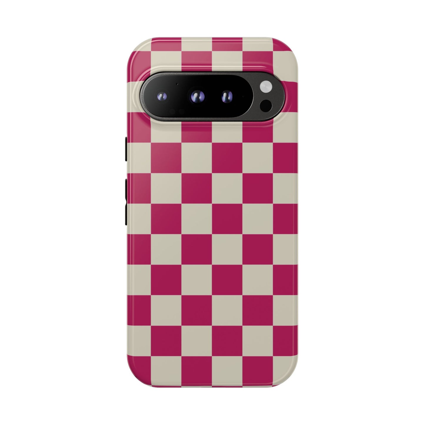 Google Pixel 9 Pro / Glossy Phone Case - ’Pink & White Checkered Pattern’ Phone Case
