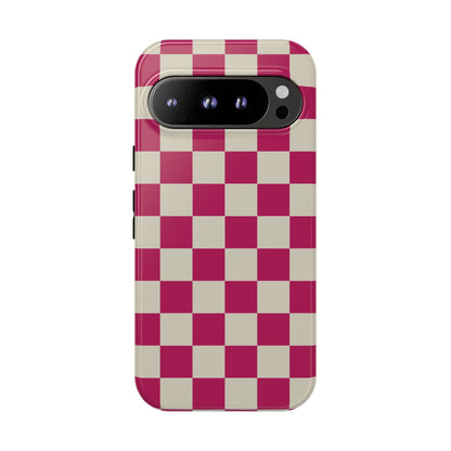 Google Pixel 9 Pro / Glossy Phone Case - ’Pink & White Checkered Pattern’ Phone Case