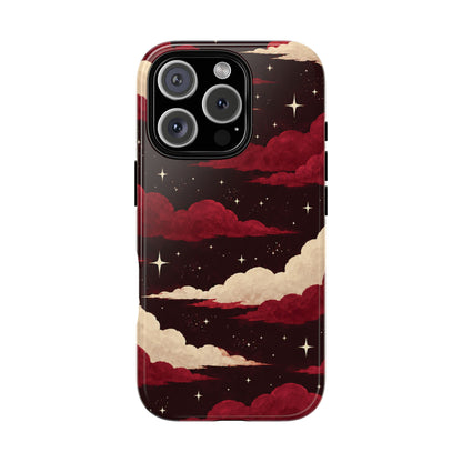 Illustrated Crimson Red Clouds & Stars Phone Case