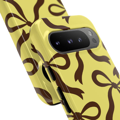 Bold Butter Yellow and Chocolate Brown Bow Pattern Phone Case - Yellow Phone Case