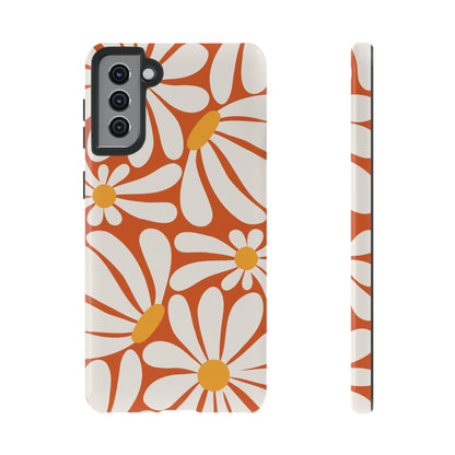 Retro Orange Daisy Pattern Phone Case - Orange Phone Case - Samsung Galaxy S21 Plus / Glossy