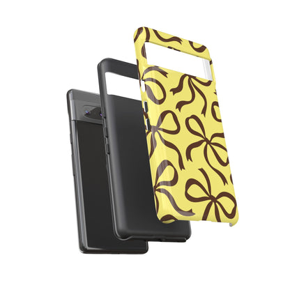 Bold Butter Yellow and Chocolate Brown Bow Pattern Phone Case