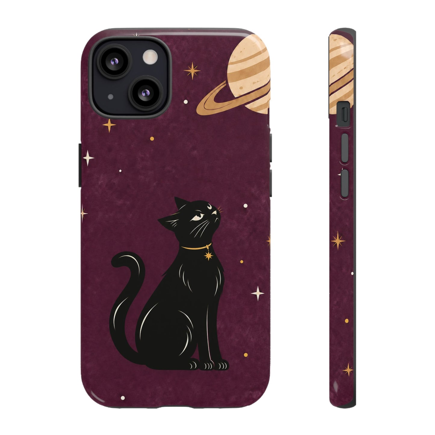 Whimsical Plum Celestial Black Cat Phone Case