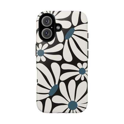 iPhone 16 / Glossy Phone Case - Retro Black Daisy Pattern Phone Case