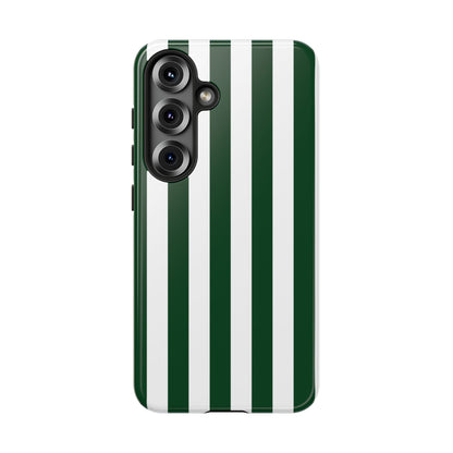 Samsung Galaxy S25 / Glossy Phone Case - Simple Dark Green & White Stripe Pattern Phone Case
