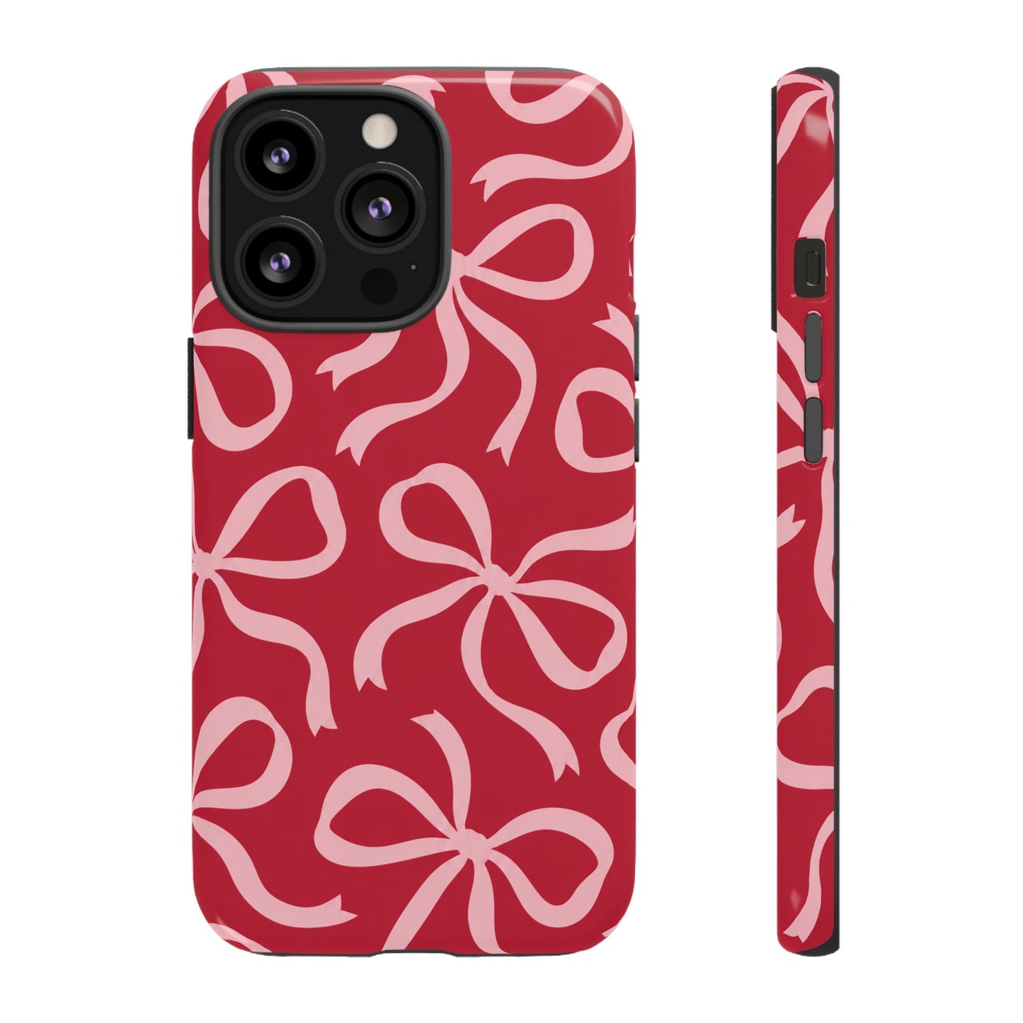 Bold Raspberry Red and Blush Pink Bow Pattern Phone Case