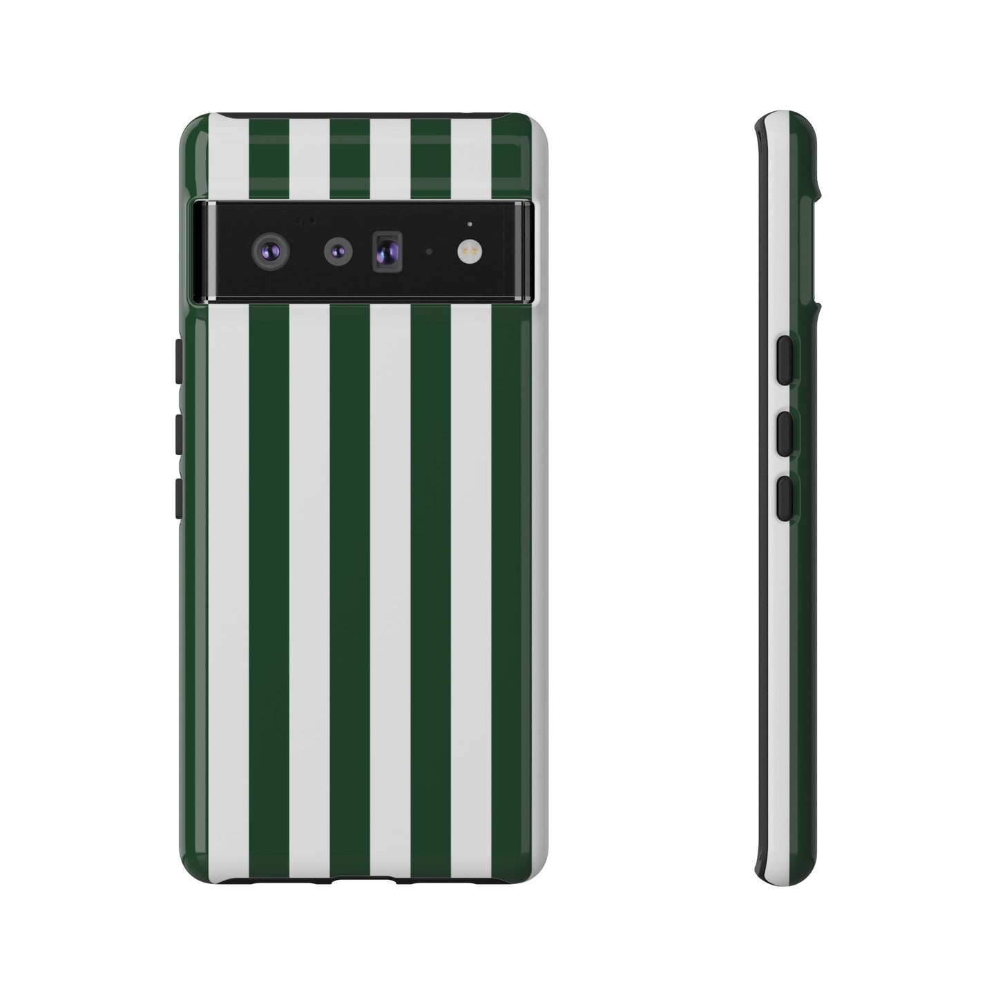 Google Pixel 6 Pro / Glossy Phone Case - Simple Dark Green & White Stripe Pattern Phone Case