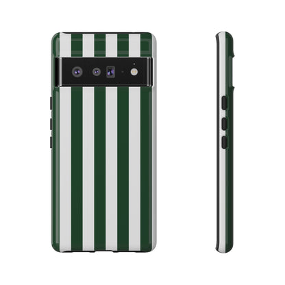 Google Pixel 6 Pro / Glossy Phone Case - Simple Dark Green & White Stripe Pattern Phone Case
