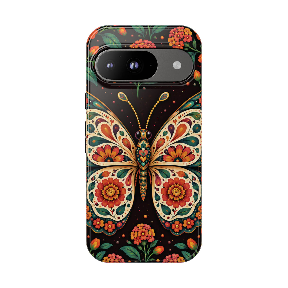 Vibrant Terracotta and Teal Calavera Butterfly Phone Case - Multicolor Phone Case - Google Pixel 9 / Glossy
