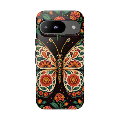 Vibrant Terracotta and Teal Calavera Butterfly Phone Case - Multicolor Phone Case - Google Pixel 9 / Glossy