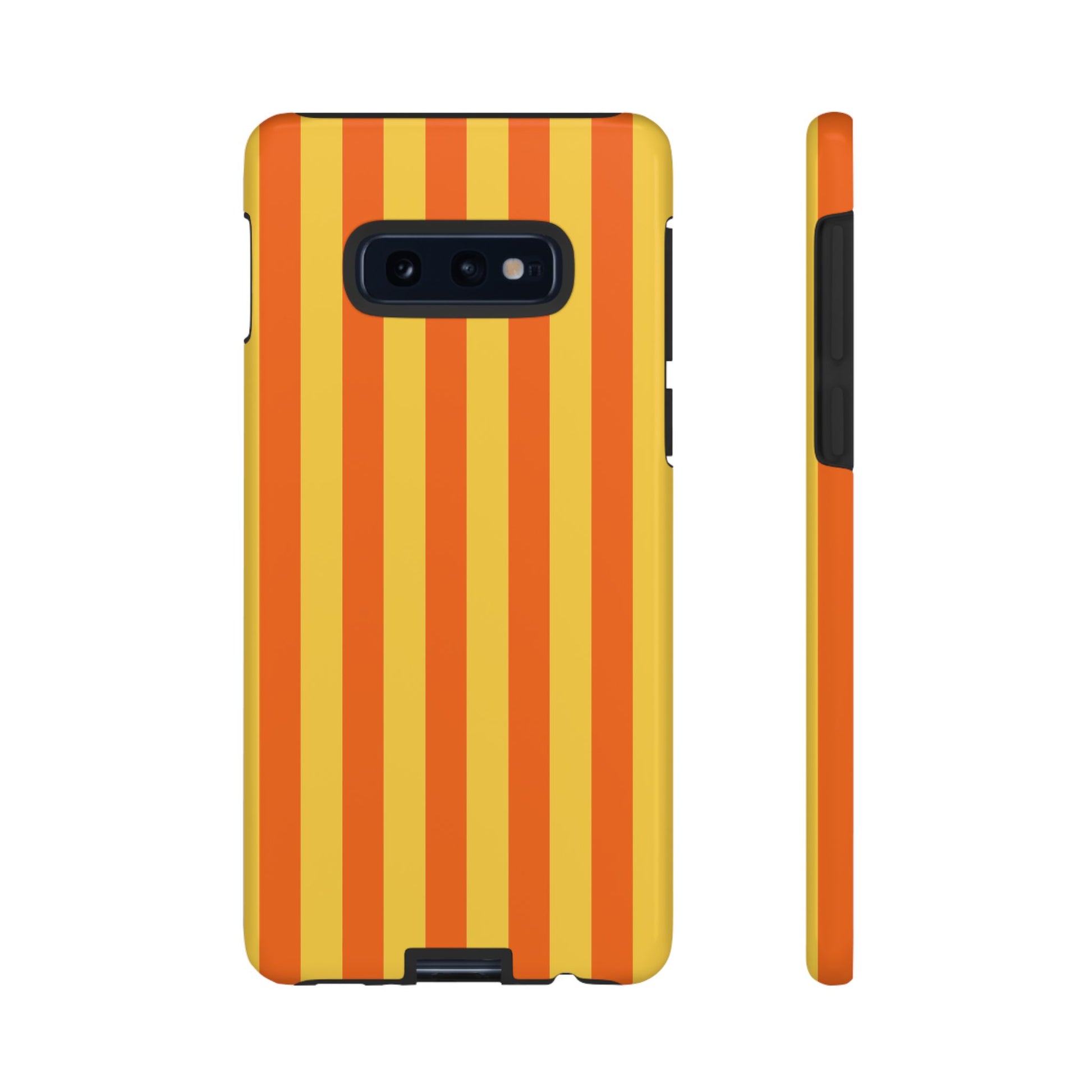 Samsung Galaxy S10E / Glossy Phone Case - Trendy Orange & Yellow Stripe Pattern Phone Case
