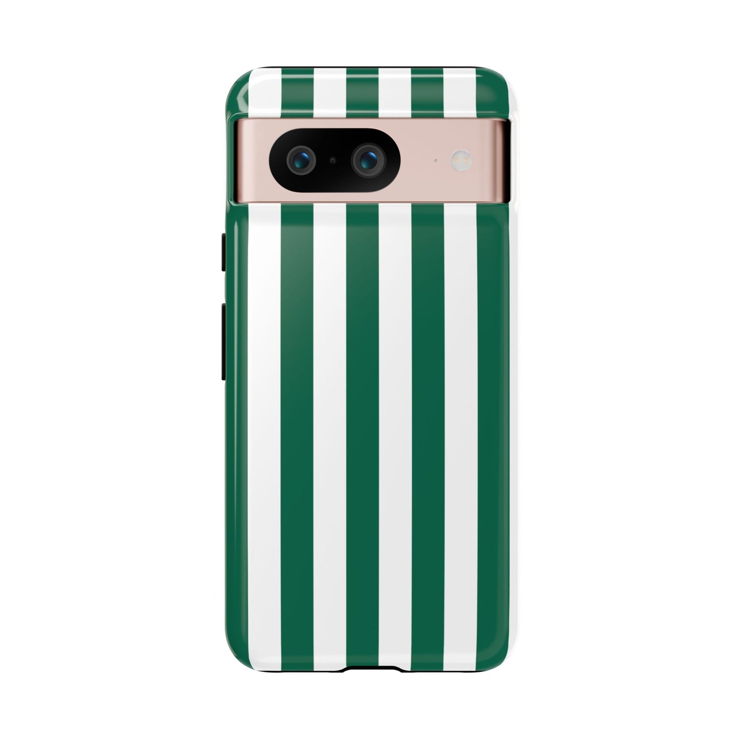 Google Pixel 8 / Glossy Phone Case - Simple Green & White Stripe Pattern Phone Case