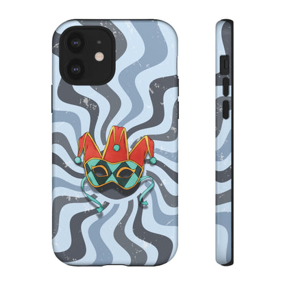 iPhone 12 / Glossy Phone Case - Venetian Jester Mask – Blue Retro Soft Revival Phone Case